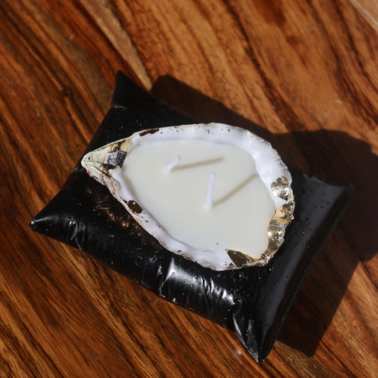 Black pillow candleholder with Seashell candle | Lily Glow Decor