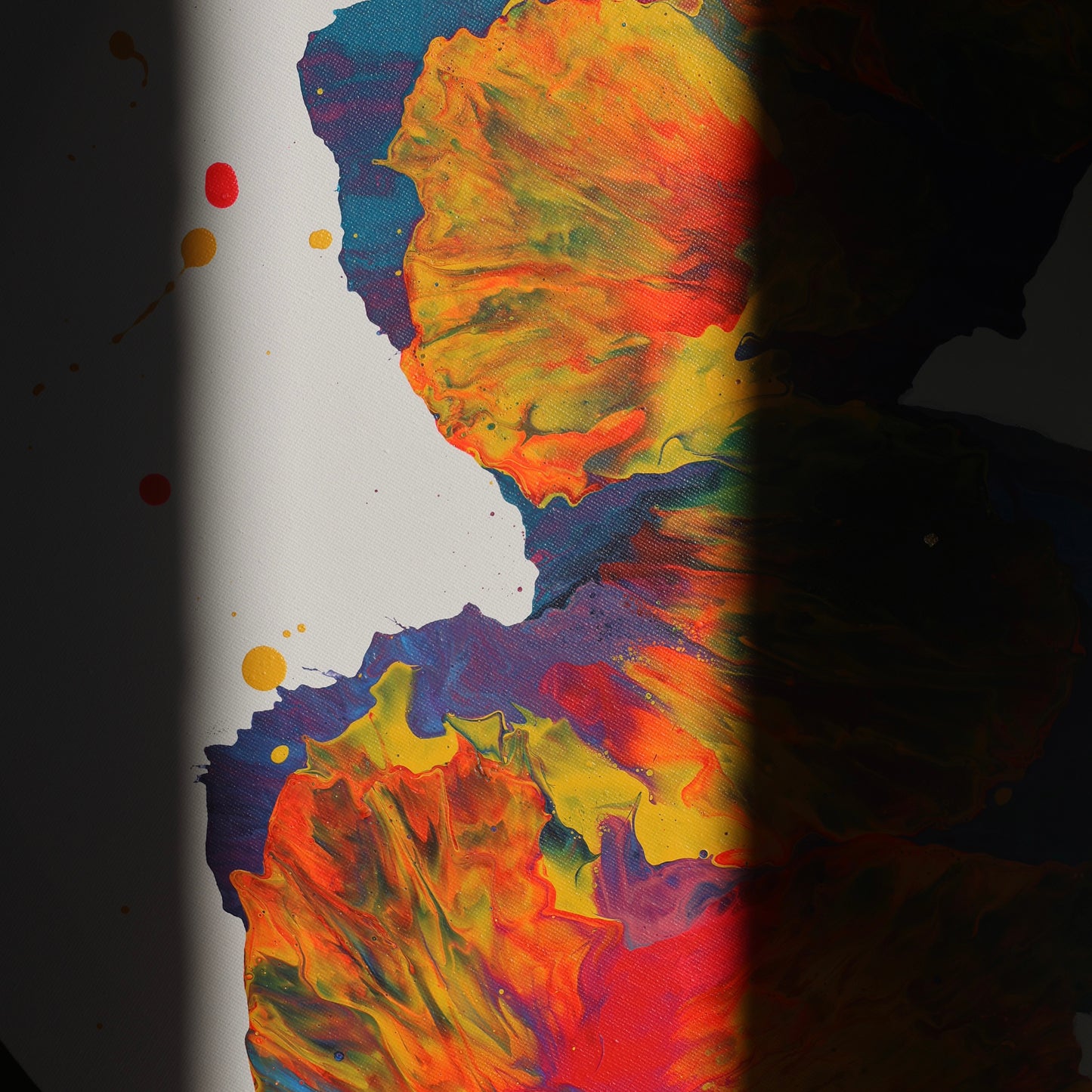 Round abstract painting with vivid red and yellow details | Lily Glow Home Decor