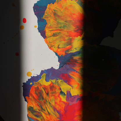 Round abstract painting with vivid red and yellow details | Lily Glow Home Decor