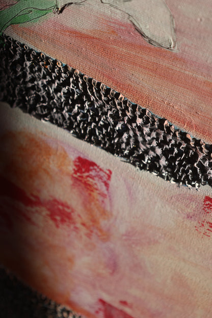 Abstract feminine silhouette with gold leaf on pink canvas – Lily Glow Home Decor