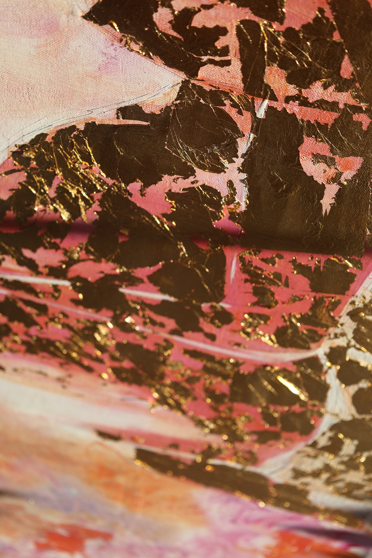 Abstract feminine silhouette with gold leaf on pink canvas – Lily Glow Home Decor