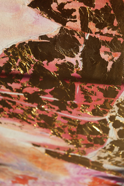 Abstract feminine silhouette with gold leaf on pink canvas – Lily Glow Home Decor