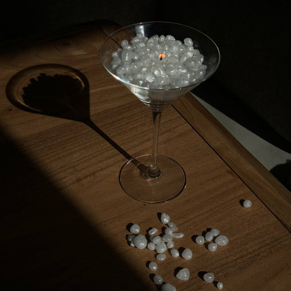 Pearl martini glass candle with wax pearls – Lily Glow Decor