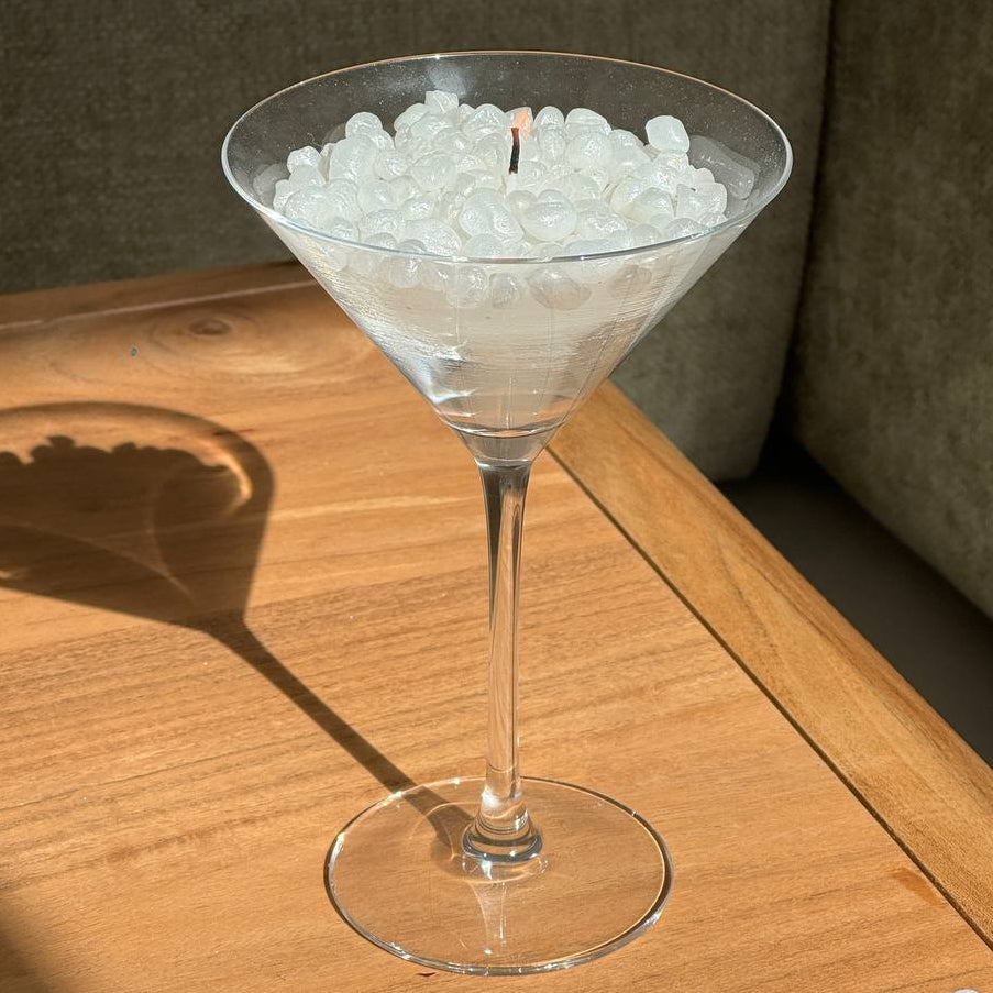 Pearl martini glass candle with wax pearls – Lily Glow Decor