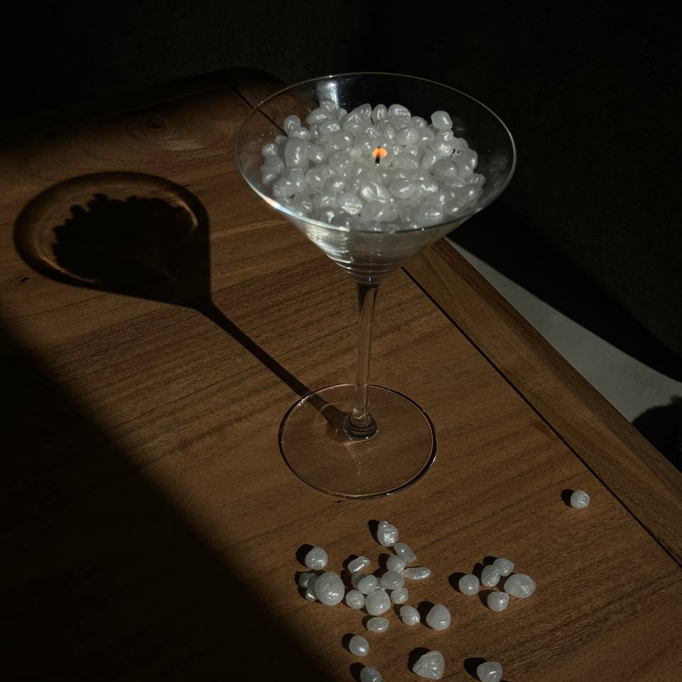 Pearl martini glass candle with wax pearls – Lily Glow Decor