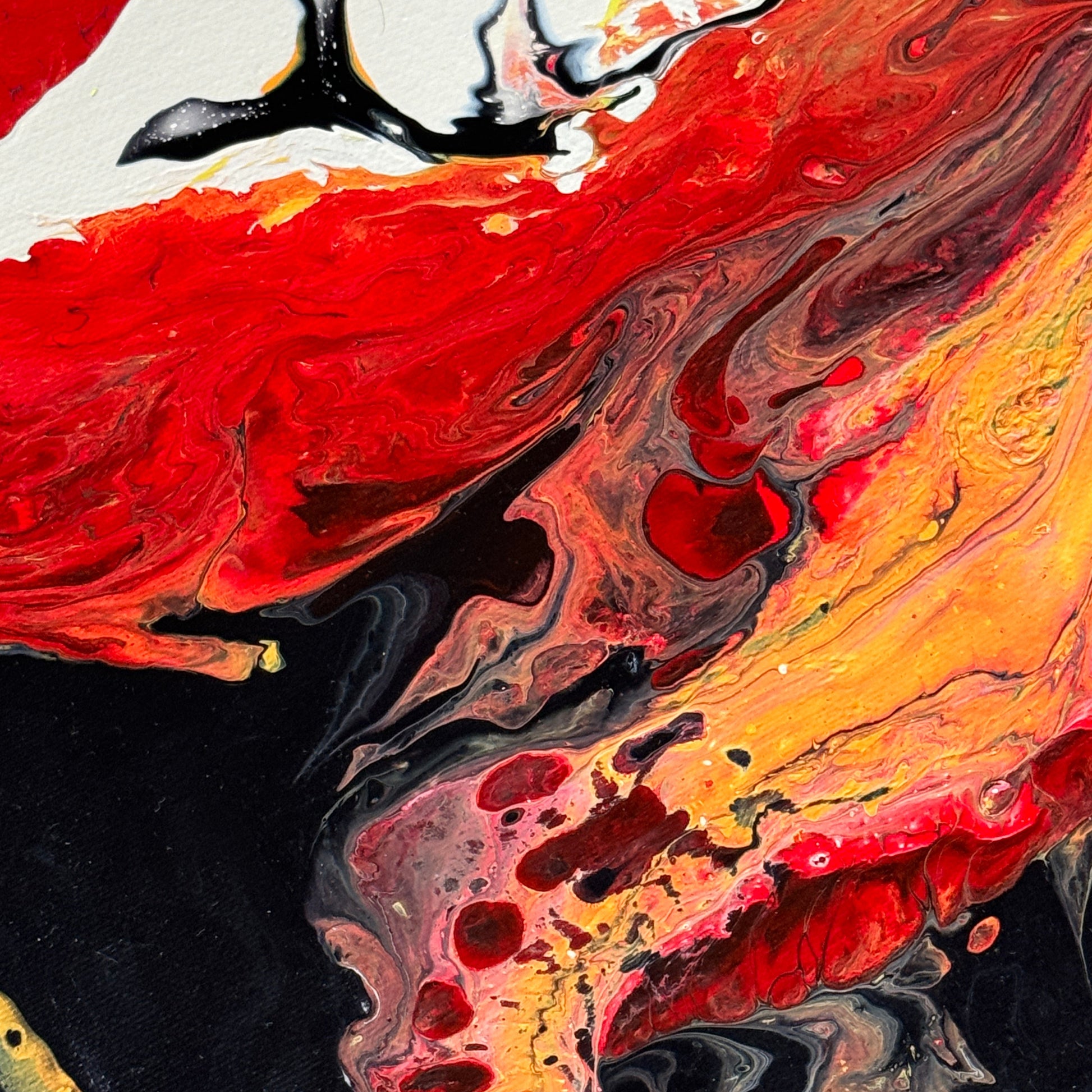 Abstract fluid painting in red, orange and black tones – Lily Glow Home Decor