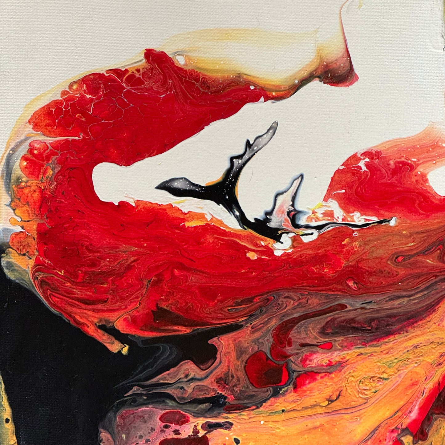 Abstract fluid painting in red, orange and black tones – Lily Glow Home Decor