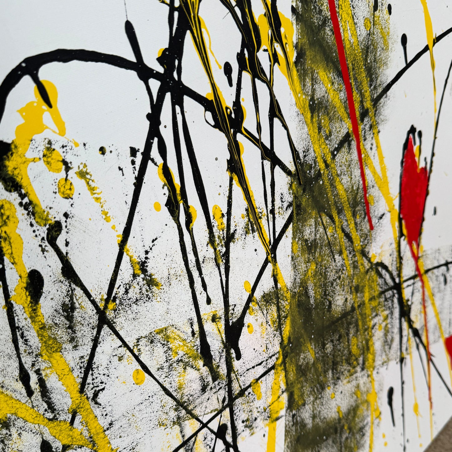 Abstract canvas with red, yellow and black splashes – Lily Glow Home Decor