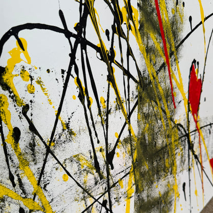 Abstract canvas with red, yellow and black splashes – Lily Glow Home Decor