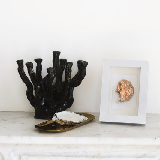 Gold metal candleholder with seashell candle – Lily Glow Decor