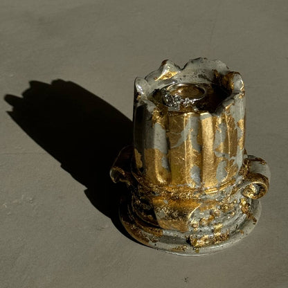 Golden concrete column holder for candles, rings or decor – Lily Glow Home Decor