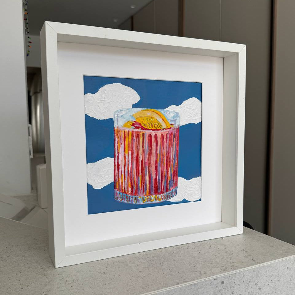 Framed colorful cocktail painting with lemon and sky background – Lily Glow Home Decor