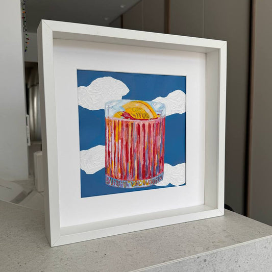 Framed colorful cocktail painting with lemon and sky background – Lily Glow Home Decor