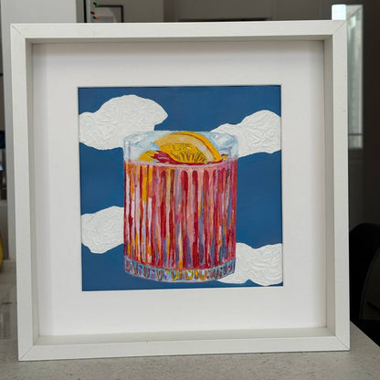 Framed colorful cocktail painting with lemon and sky background – Lily Glow Home Decor