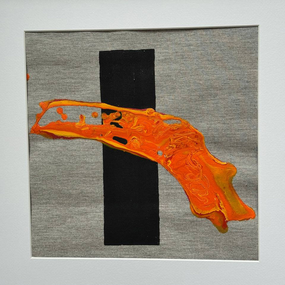 Framed abstract artwork with orange texture and black element Lily Glow Home Decor