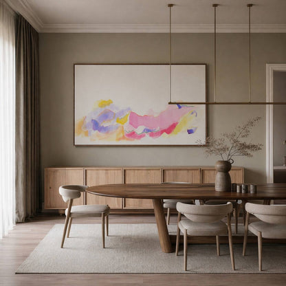 Soft abstract painting with pastel colors in pink, yellow and lavender tones – Lily Glow Decor