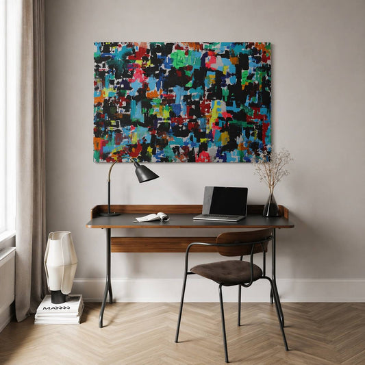 Bright abstract painting with colorful geometric brushstrokes – Lily Glow Decor