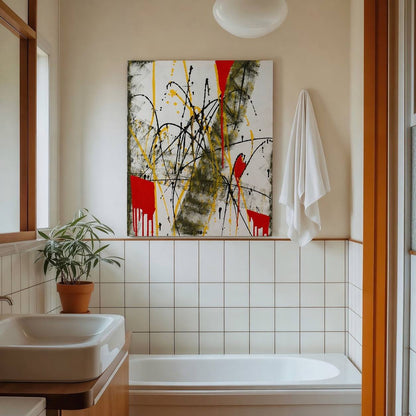 Abstract canvas with red, yellow and black splashes – Lily Glow Decor