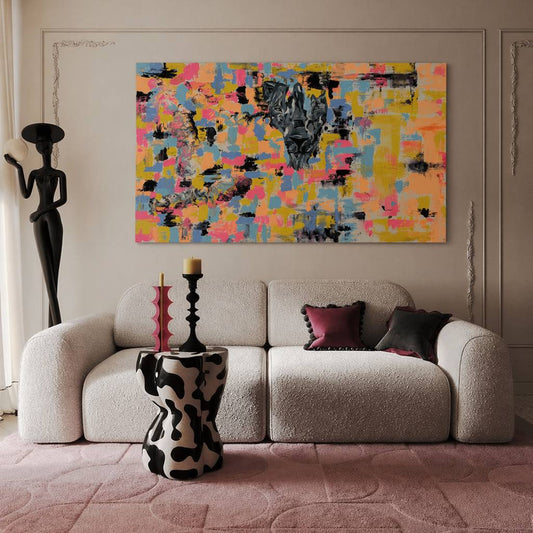 Abstract painting with wolf and colorful brushstrokes – Lily Glow Decor