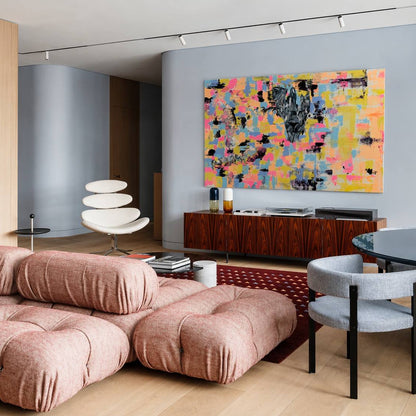 Abstract painting with wolf and colorful brushstrokes – Lily Glow Decor