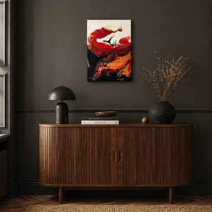 Abstract fluid painting in red, orange and black tones – Lily Glow Decor