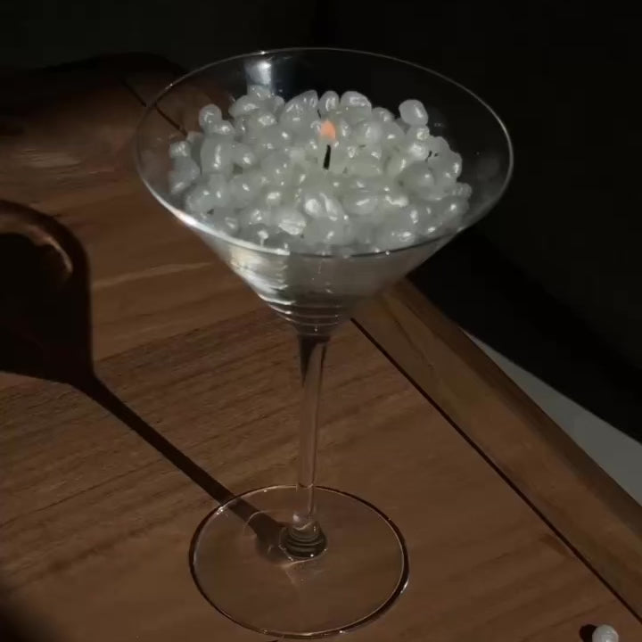 Pearl martini glass candle with wax pearls – Lily Glow Decor