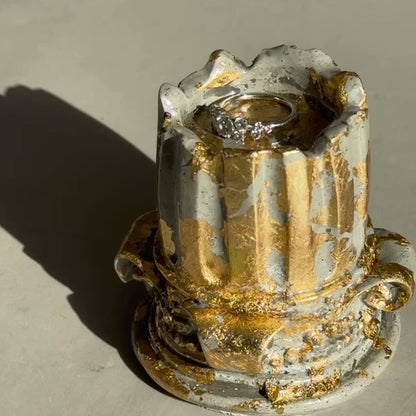 Golden concrete column holder for candles, rings or decor – Lily Glow Home Decor
