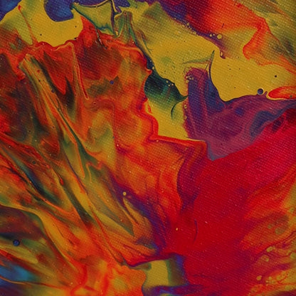 Round abstract painting with vivid red and yellow details | Lily Glow Home Decor