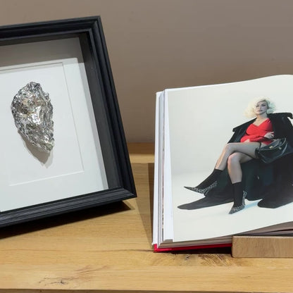 Coastal silver shell art in a black frame, elegant home decor piece | Lily Glow Decor