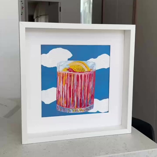 Framed colorful cocktail painting with lemon and sky background – Lily Glow Home Decor