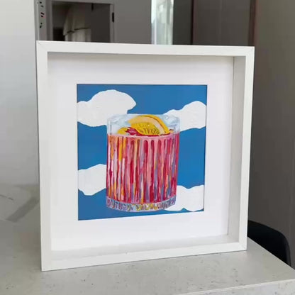 Framed colorful cocktail painting with lemon and sky background – Lily Glow Home Decor