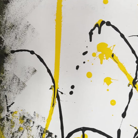 Abstract canvas with red, yellow and black splashes – Lily Glow Decor